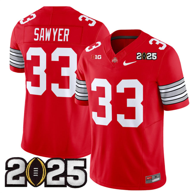 Men Ohio State Buckeyes #33 Jack Sawyer Red 2025 CFP Final Patch F.U.S.E. Vapor Limited Stitched NCAA  Jersey